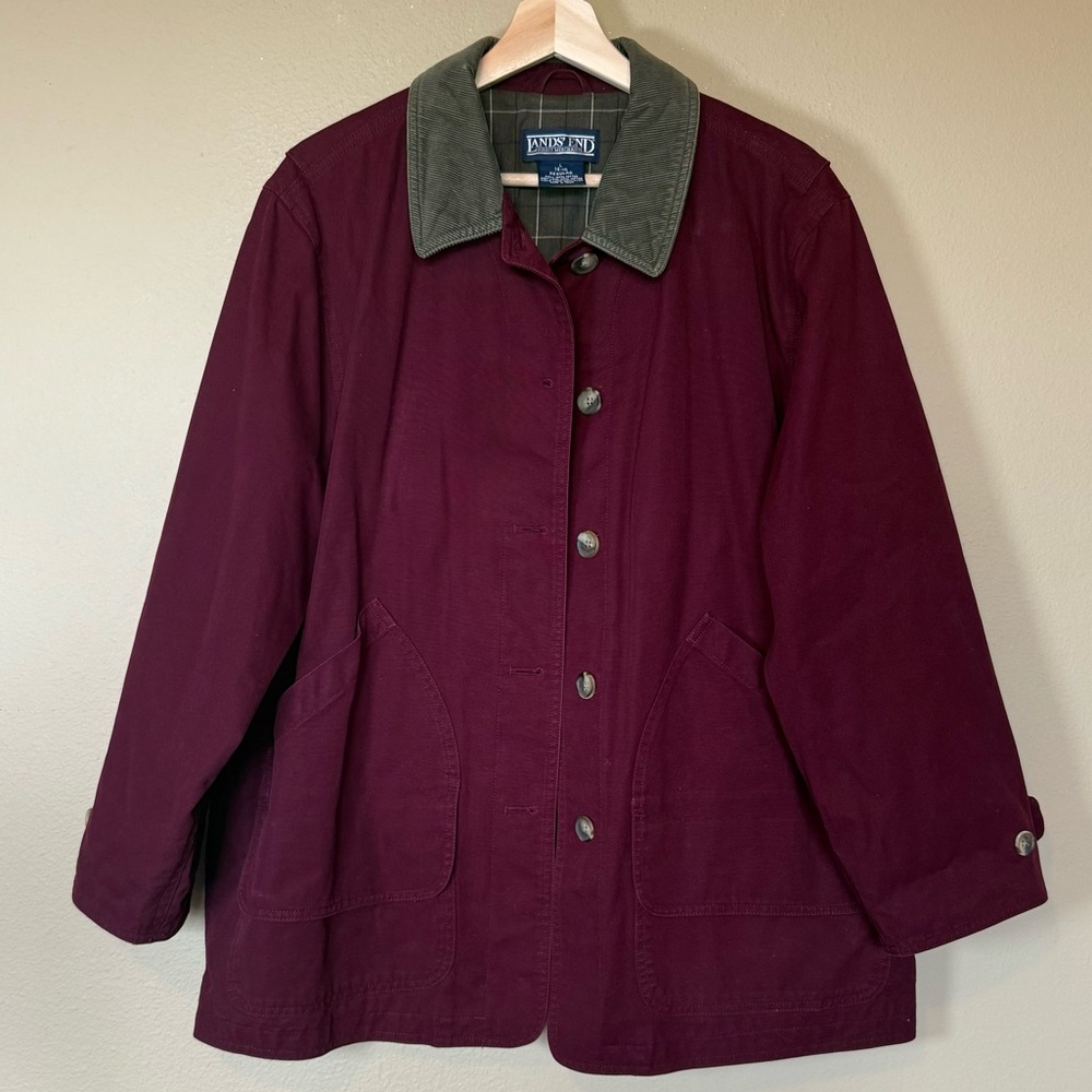 Lands' End Burgundy Plaid Chore Utility Jacket Size Large - Picture 2 of 5